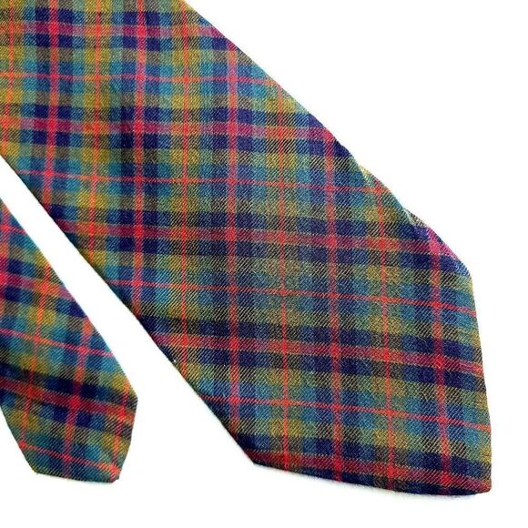 Gap Rayon Wool Plaid Green Blue Red Yellow Rayon Wool Mad In USA Tie - Picture 1 of 6